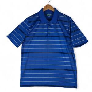 Izod Golf Polo Mens Medium Blue Striped Perform X‎ Short Sleeve Performance Tech